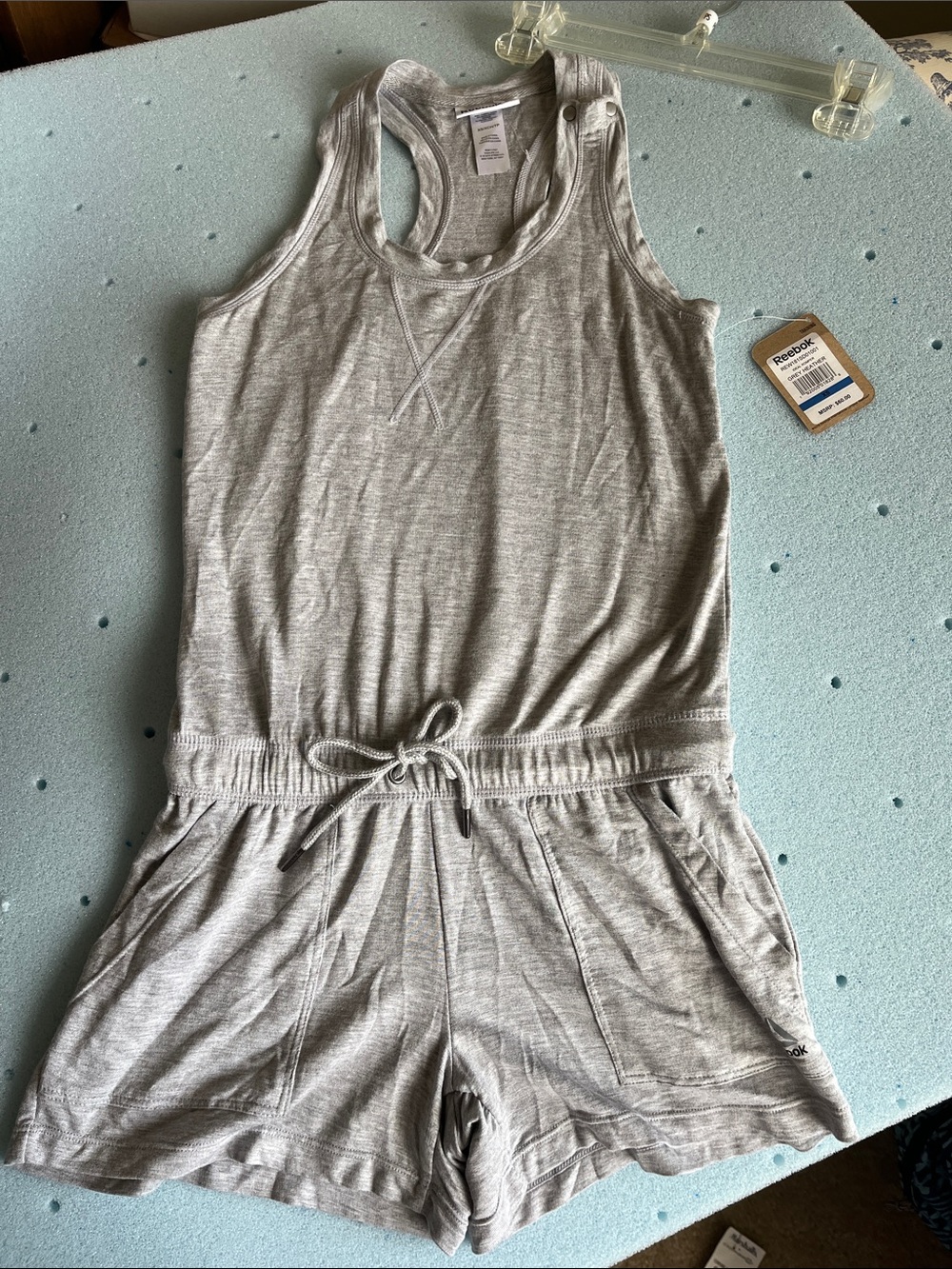 Reebok Light Gray Sleeveless Knit Romper with Drawstring Waist